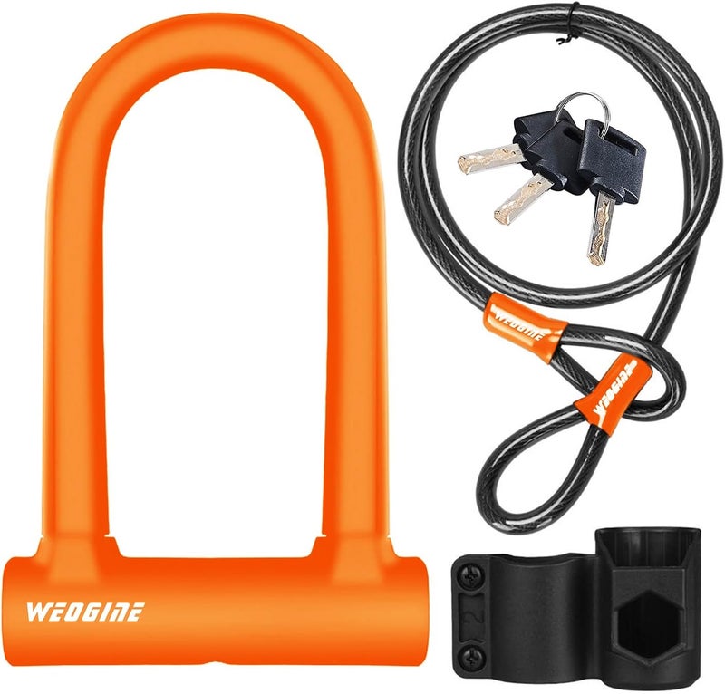 Weogine Bike Lock - Heavy Duty Anti Theft Bike U Lock with 5ft Security Steel Cable - 17mm Shackle Bicycle U-Locks with Keys & Sturdy Mounting Bracket for Road, Mountain, Electric Bike - Image 1
